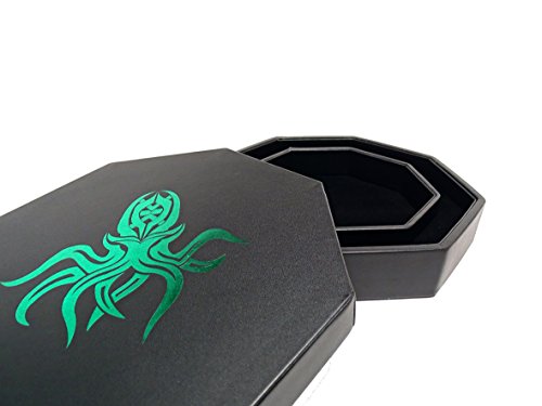 8 Inch Dice Tray with Lid and Dice Staging Area - Green Cthulhu Design