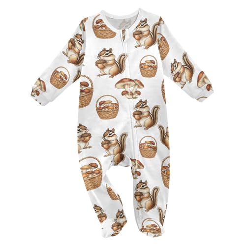 Emelivor Fall Squirrel Basket White Baby Newborn One-Piece Pajamas Cotton Sleepwear Outfits for Girls Boys Kids