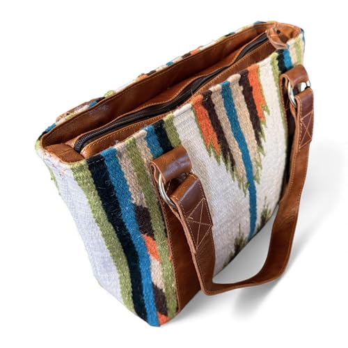 Bolso tote boho occidental de cuero y lana tejida miniatura 5