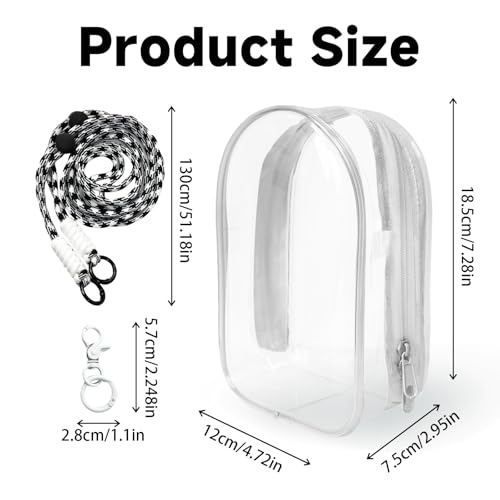 Image of Clear Figure Display Bag with Keychain and Lanyard, Protective Doll Case, 18.5cm /7.28in Crossbody Doll Storage Bag