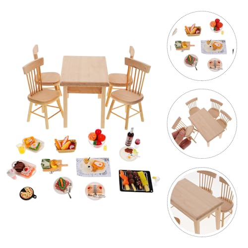 Toyvian Conjunto De Cadeiras De Mesa De Jantar Em Miniatura Móveis De Casa De Bonecas De Madeira Com