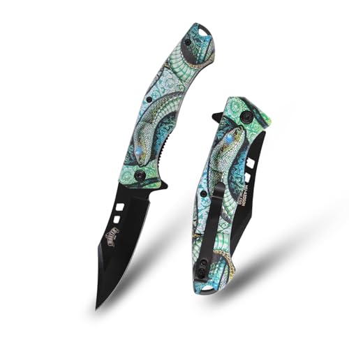 MASTER USA Folding Knife, Embossed ABS Handle with Pocket Clip for Outdoor, Tactical and Survival (Green)