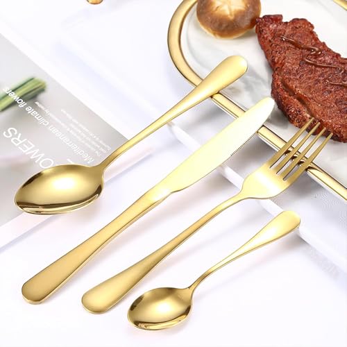 Image of aDai Premium Cutlery Set | Stainless Steel Tableware | Mirror Finish | Includes Spoon Fork Knife & Teaspoon | Elegant Flatware Set for Dining, Parties & Gifting (Gold, Set of 20)