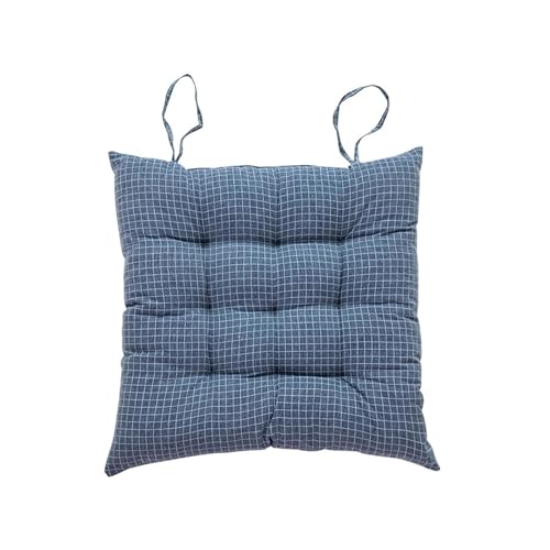 JKUHA Kariertes Stuhlkissen, Esszimmerstuhl-Sitzpolster mit Bändern for Zuhause, Küche, Außenterrasse, Bauernstühle(Blue,17inch)