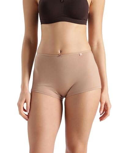 Image of Jockey SS04 Women High Coverage Super Combed Cotton Elastane Stretch Boy Leg with Concealed Waistband and StayFresh Treatment Almondine L