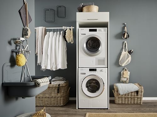 Laundreezy Waschmaschinenschrank für Trockner und Waschmaschine, Weiß - Praktischer Waschmaschinen-Überbauschrank - 67,5 x 200 x 67,5 cm (B/H/T)