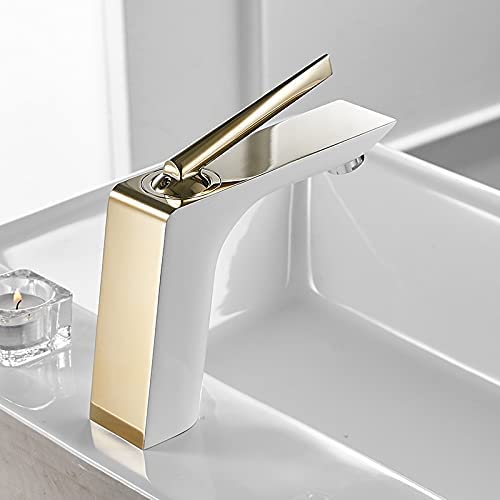 Robinet de lavabo blanc et or en laiton chromé chic pour salle de bain moderne
