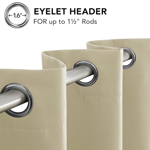 Image of Deconovo Room Darkening Thermal Insulated Curtains Eyelet Blackout Curtains Ring Top Curtains for Bedroom Beige 42 x 90 Inch 2 Panels