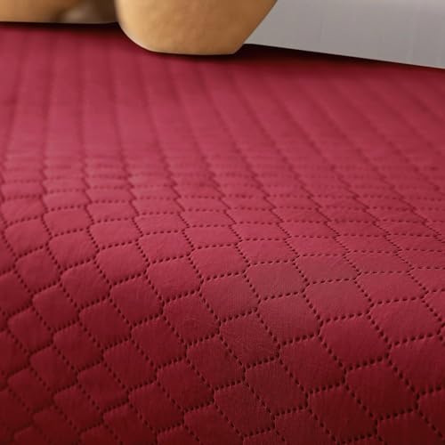 Image of HOKIPO Quilted 1 Seater Sofa Cover Set, One Seat Mat with Two Armrest Covers with Pockets, Maroon (NEW-IN-716+IN-787-MRN*2)
