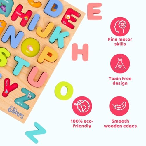 Image of Cots and Cuddles Wooden Alphabet Board for Kids | ABC Learning & Letter Recognition Toy | Montessori Educational Toy | Safe & Durable | Age 1+