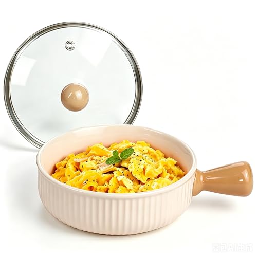 Ceramic Microwave Egg Cooker, Non-Stick Scrambled with Lid, BPA Free & Plastic Free Quick Cooking Egg Maker with Lid and Hollow Hand, Dishwasher Safe (Khaki)