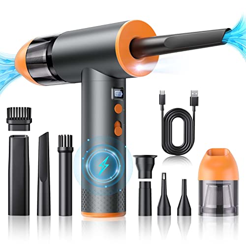 Compressed Air Duster, Hommie Electric Air Duster 2 in 1, 110000RPM Brushless Motor, Cordless Keyboard and Computer Cleaner with 7500mAh Battery for Car, Laptop, PC, Office and More