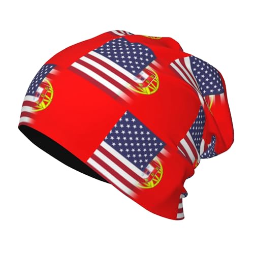 American Flag and Portuguese Flag Kids Leisure Elastic Knitted Hat Junior Large Size Knit Cap Child Beanie Black