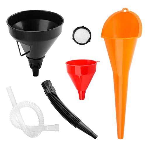 3PCs Funnel for Car Set,Right Angle Flexible Plastic Oil Funnels,Fuel Funnel,Wide Mouth Diesel Funnels with Detachable Spout&Filter,Car Engine Petrol Transfer Tool for Auto,Motor,Water,Gasoline