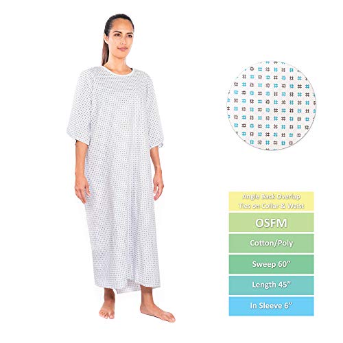 Personal Touch Unisex Hospital Patient Angle Back Overlap Ties at Neck & Waist Gown Teal/Blue Diamond Sunshine - One Size Pack of 4