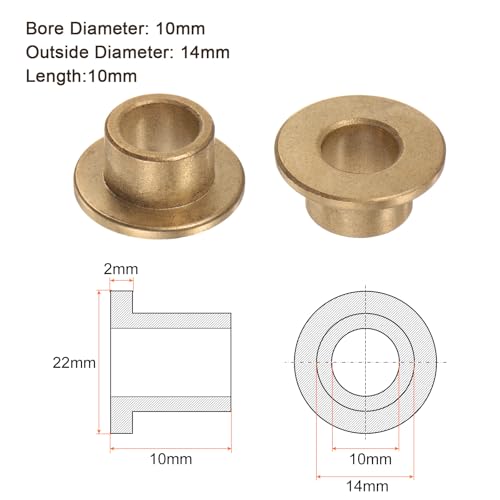 Kozelo 2 Stk. Flanschbuchse - [10mm x 14mm x 10mm] Bronze-Gleitlager für den Einsatz in Maschinen | Gold