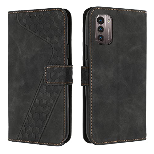 OKZone Kompatibel mit Nokia G11/G21 Hülle, PU Leder Handyhülle Tasche Wallet Schutzhülle Nokia G11/G21, Flip Cover Klappbar Stoßfeste Brieftasche Etui mit Magnet Kartenfach TPU Lederhülle (Schwarz)