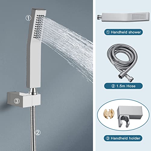 Midanya Polish Chrome Bathroom Rain Shower System Shower Faucet Set Wall Mount 8 Inch Square Rainfall Shower Head High Pressure Shower Fixture With Handheld Sprayer Rough-In Valve Body And Trim #TOP3