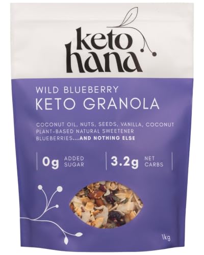 Image of Keto Hana Wild Blueberry Keto Granola Keto Diet Vegan Grain Free Dairy Free Plant Based No Refined Sugars Gluten Free 2.3g Net Carbs Breakfast Cereal - Bulk, Family Pack 1kg/2.2lbs
