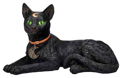 Escultura Realista de Gato Negro Acostado con Luna Creciente 7” miniatura 1