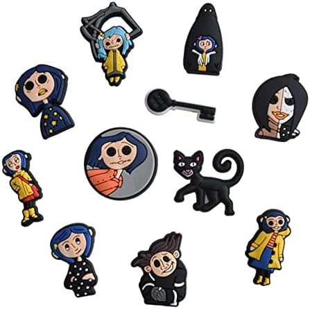 11 PCS Coraline Shoe Charms Pack,Cartoon Widgets for Bubble Slides Clog Shoe DIY,Horror PVC Pin Decoration