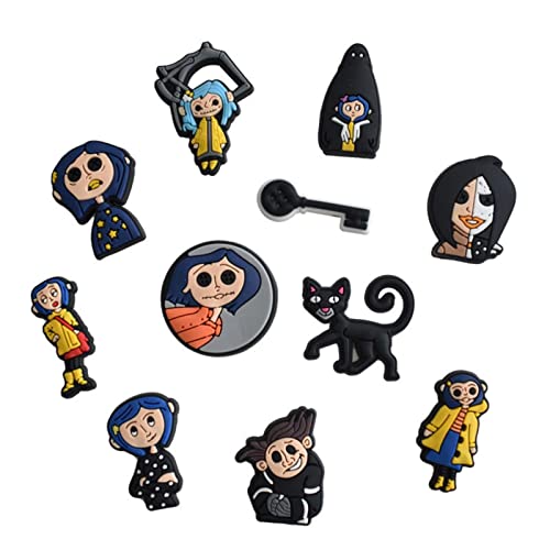 11 PCS Coraline Shoe Charms Pack,Cartoon Widgets for Bubble Slides Clog Shoe DIY,Horror PVC Pin Decoration