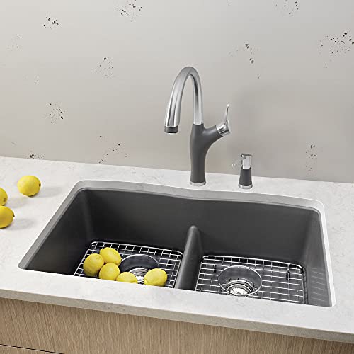 Blanco, Cinder 442071 Diamond Silgranit 50/50 Double Bowl Undermount Kitchen Sink With Low Divide #TOP3