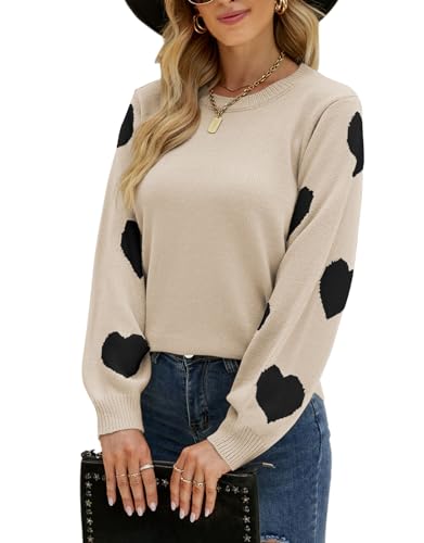 Image of Women's Pullover Sweaters Cute Multi-Hearts Knitted Casual Sweater