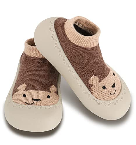 Sebellst Baby Boy Sock Shoes Animal Rubber Sole Non-Skid Indoor Slipper Infant Boys First Walking Floor Slipper Toddler Soft Sole Cotton Breathable Lightwewight Baby Shoes(Brown Bear, 9-12 Months) #TOP1