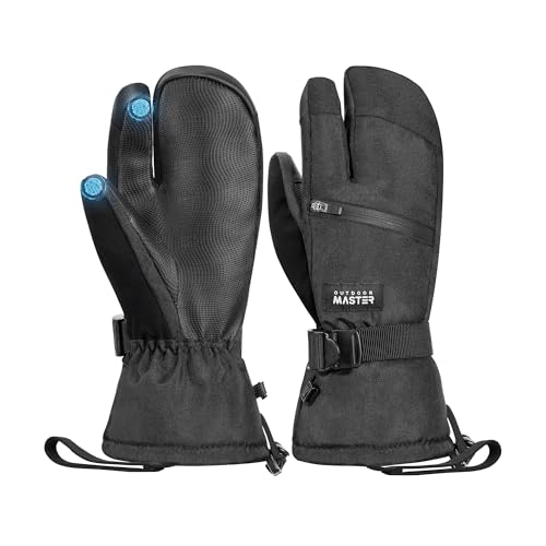OutdoorMaster 3-Finger Ski Gloves for Women & Men, Waterproof & Windproof Ski Mittens, Winter Warm Snowboarding Gloves with Double-Pocket