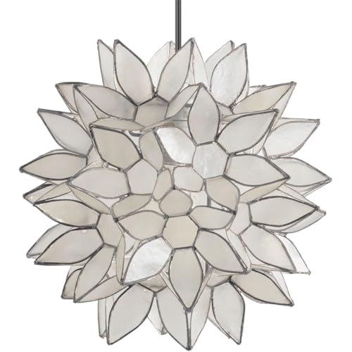 Modern Home Nautical White Capiz Shell Lotus Ceiling Pendant Light - 10" Diameter - Nautical Beach Seaside Home Decor Hanging Light Fixture - Image 2