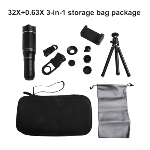 Lente de zoom 32X para smartphone de alta estabilidad con trípode compacto y clip regulable 6