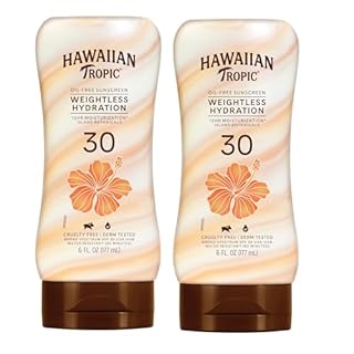 Hawaiian Tropic Weightless Hydration Lotion Sunscreen SPF 30, 6Fl Oz Twin Pack, Oil Free Sunscreen, Hawaiian Tropic Sunscreen SPF 30, Oxybenzone Free Sunscreen, Body Sunscreen Pack, 6Fl Oz each