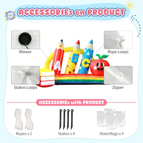 DomKom 8FT Kindergarten Graduation Decorations Crayon Yard,Back to School Inflatable Decoration Red Apple & Book LED Lights Backdrop for 2026 Graduate School Party Decor,Holiday Party Garden Lawn by DomKom - Used condition - Image 7