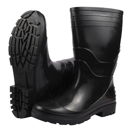Image of Unistar Men's Lightweight Gum Boots | 13 inch Black Anti-Static, Anti Slip, Water-resistant shoes for Labour /Worker Purposes | Safety Boots