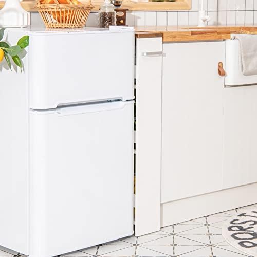 TANGZON 4-Tier Storage Trolley, Slide-out Slim Rolling Kitchen Cart with Wheels & Handle, Space-Saving Utility Shelving Organizer for Bathroom Living Room Bedroom Narrow Places(4 Wheels,White + Brown)