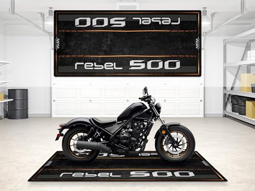wibeart MPM Motorradmatte für Rebel 500 Phantom, waschbar, rutschfest, öl- und wasserabweisend, Parkmatte für Garage, Ausstellungsraum, Werkst | Perlschwarz - Größe 1: 86.6 x 39.4/220 x 100 cm