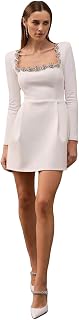Long Sleeves Short Wedding Dresses for Bride Satin Mini Square Neck Formal Evening Bridal Dress