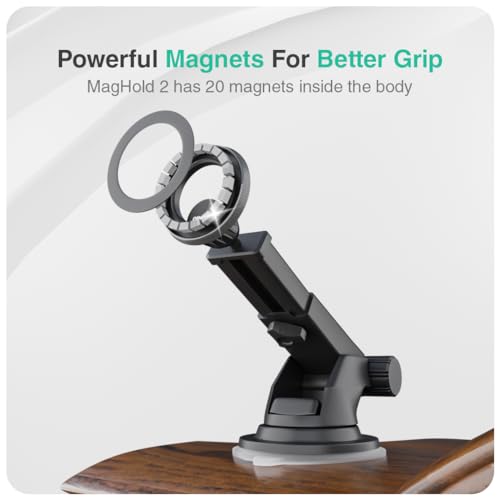 Image of Onelap MagHold 2 (with 2 Magsafe Phone Sticky Rings) - Universal Magnetic Car Phone Holder | Suction Cup Windscreen and Dashboard Mount | Android or iOS Devices | 360 Degree | Strong Magnetic Grip