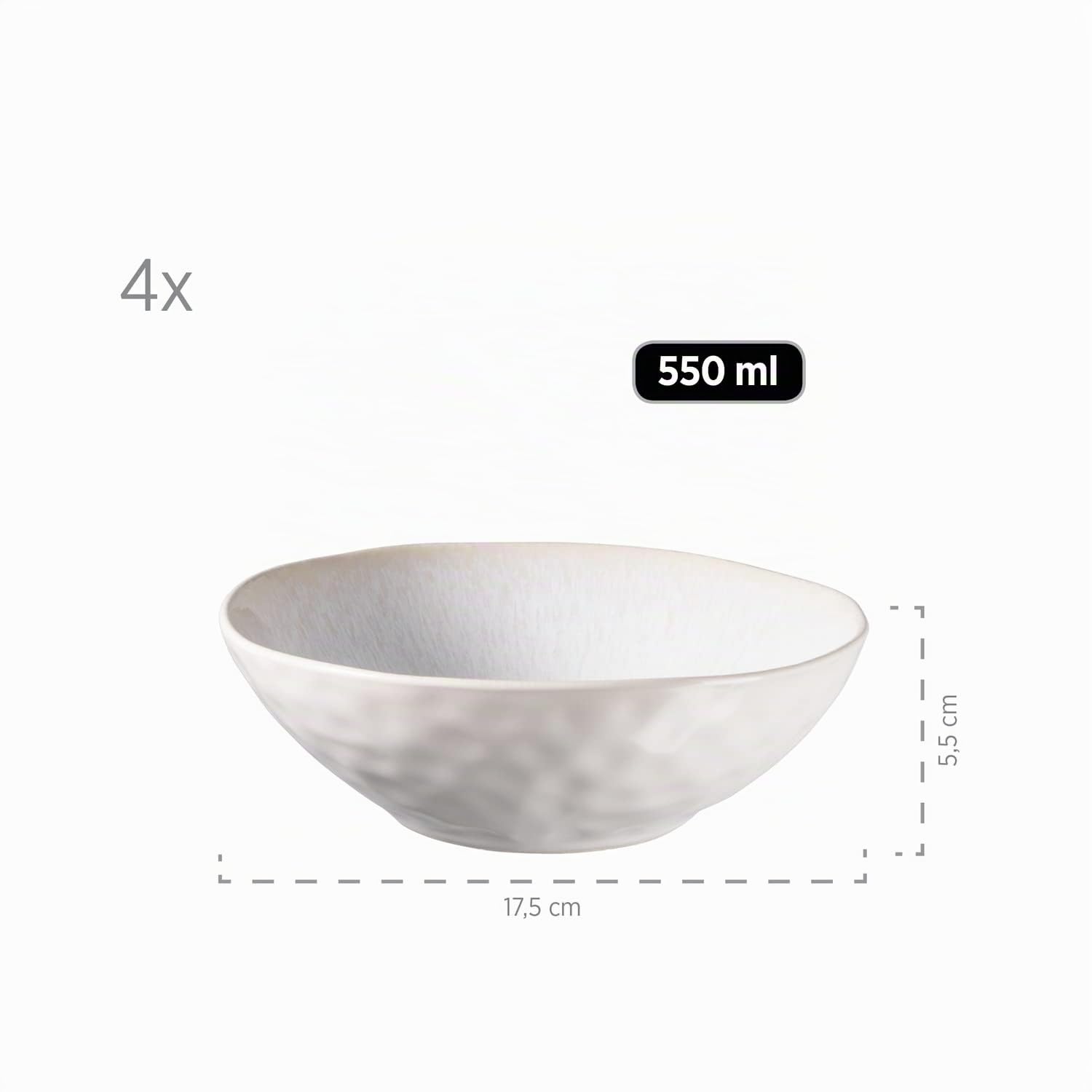 MÄSER Serie Frozen - Vajilla de cerámica para 4 personas, 16 piezas, con formas orgánicas, servicio moteado, color blanco
