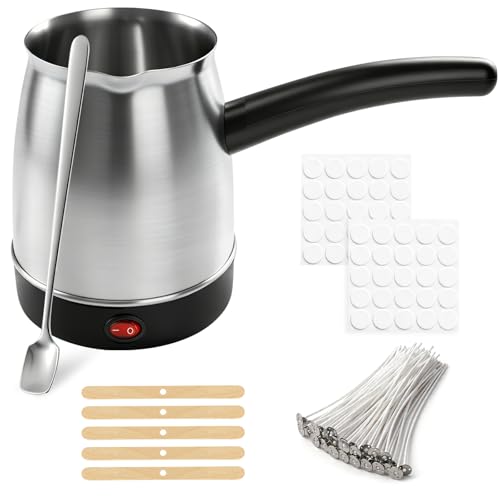 ALLFYL Electric Wax Melting Pot 600ml Wax Melter for Candle Making with Pouring Spout Non-Stick UK Plug DIY Candle Making Kit with Stirring Spoon Wicks & Centering Device