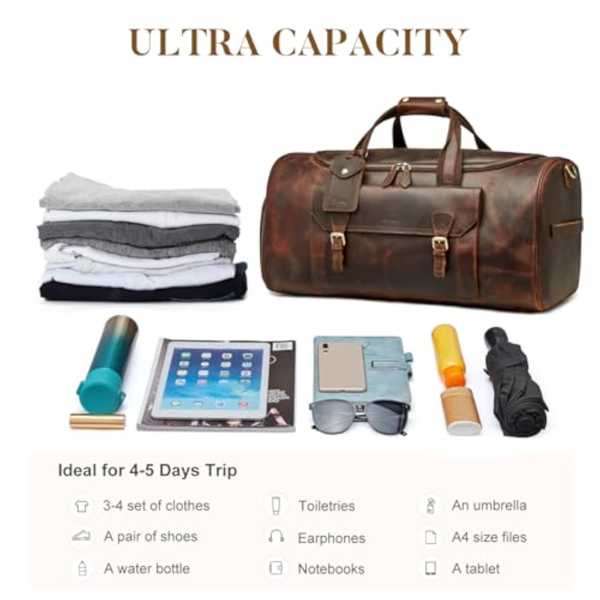 Leather Travel Duffel Bags for Men and Women