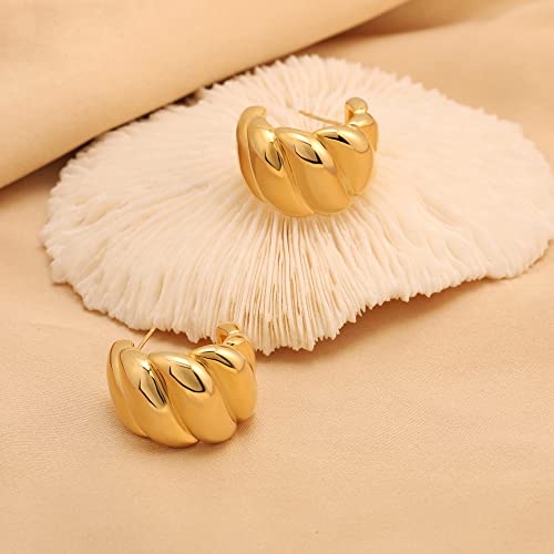 Image of Chunky Gold Hoop Earrings for Women, 14k Gold Plated Thick Triple Hoop Earrings Hypoallergenic Trendy Chunky Gold Hoops Earrings Dainty Jewelry Gifts for Women