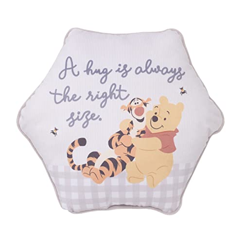 Image of Disney Winnie the Pooh Hugs and Honeycombs Grey and White Gingham "A hug is always the right size" with Tigger Decorative Pillow