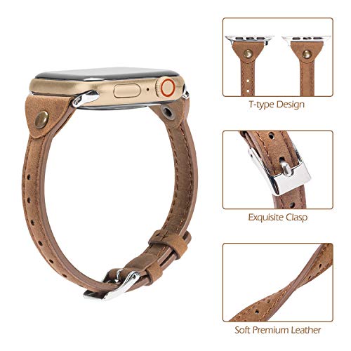 Wearlizer Slim Rivet Leather Compatible with Apple Watch Bands 41/40/38/44/45/46/49/42mm Women Men Dressy Thin Strap Wristbands Bracelet for iWatch Series 11 10 9 8 7 6 5 4 3 SE/Ultra 3 2 1
