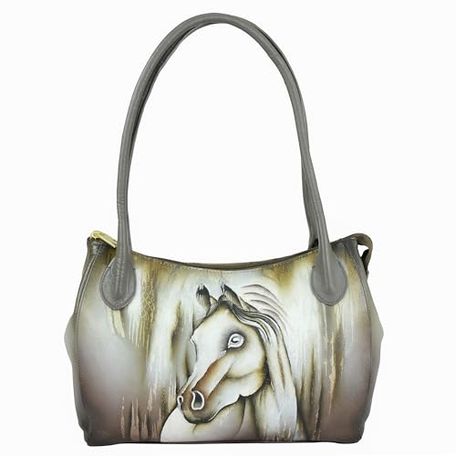 Anuschka Women's Original Hand-Painted Genuine Leather Double Compartment Bag - Gray Horse