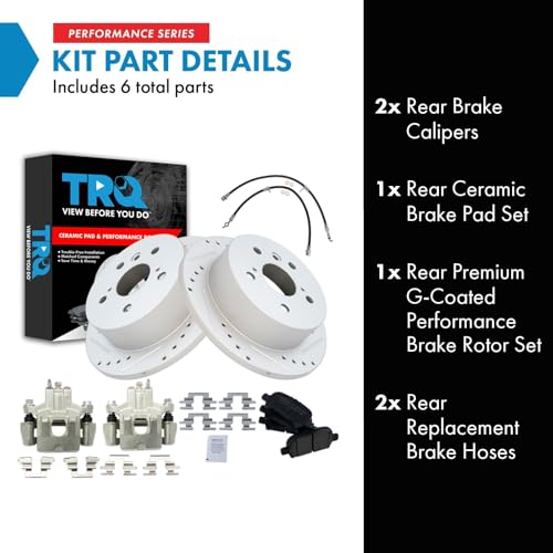 Image of TRQ Performance Rear Brake Pad and Rotor Set Ceramic Slotted Drilled Calipers Compatible with 2006-2007 Toyota Avalon 2006-2008 Solara