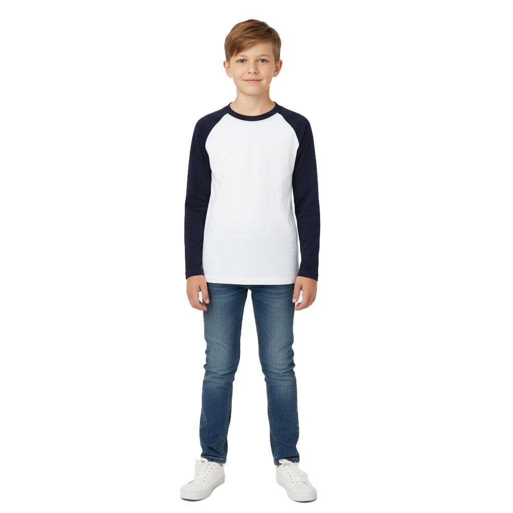 A2z 4 Kids Boys Navy Raglan T Shirt Long Sleeve Crew Neck Casual Top For Youth