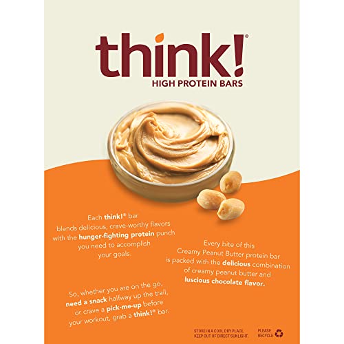 Think! Protein Bars, High Protein Snacks, Gluten Free, Sugar Free Energy Bar With Whey Protein Isolate, Creamy Peanut Butter, Nutrition Bars Without Artificial Sweeteners, 2.1 Oz (12 Count) #TOP3