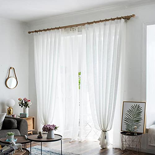 SetSailW Voile Vorhang Drapiert Durable Cross Linen Textured Look Transparente Voile Fenster Vorhänge mit Haken für Schlafzimmer Küche Wohnzimmer, 2 Stücke,White-3x2.7Mx2 Cover